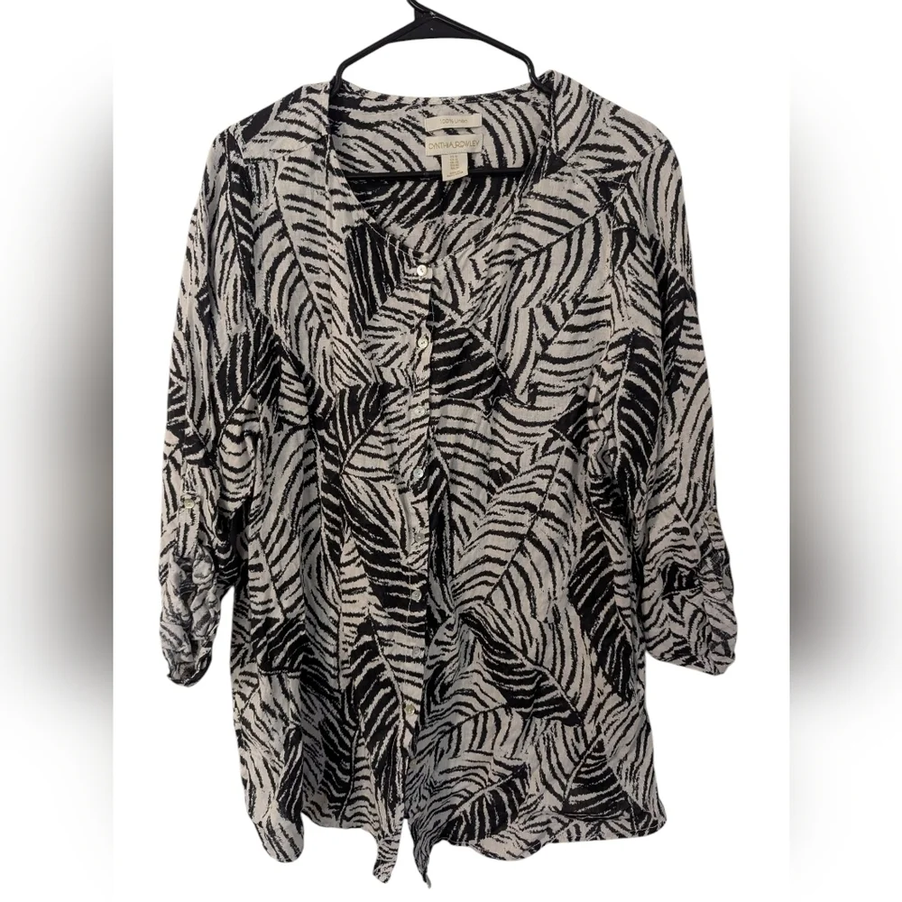 Cynthia Rowley,Linen Leaves Blouse, Size 1x